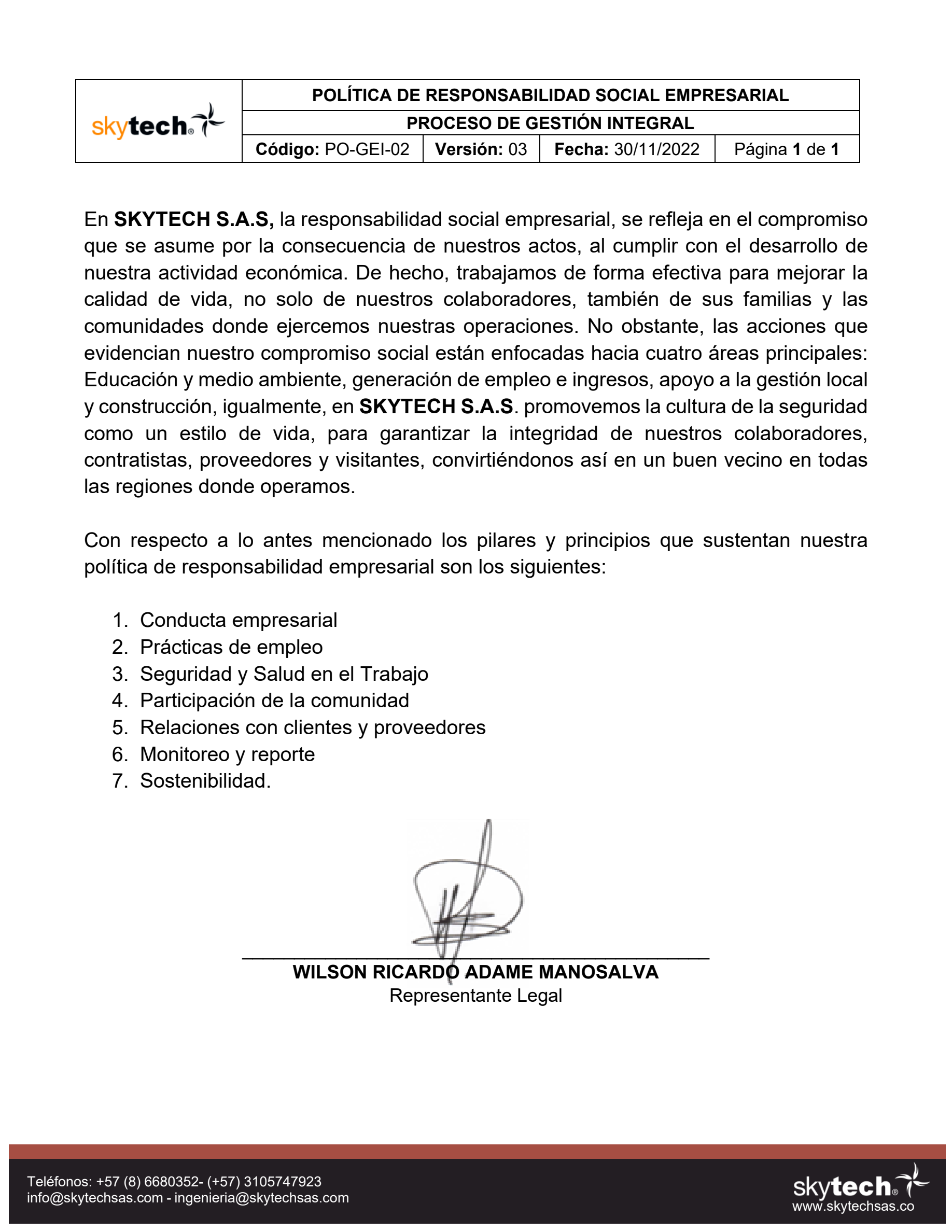 PO-GEI-02: Política de Responsabilidad Social Empresarial
