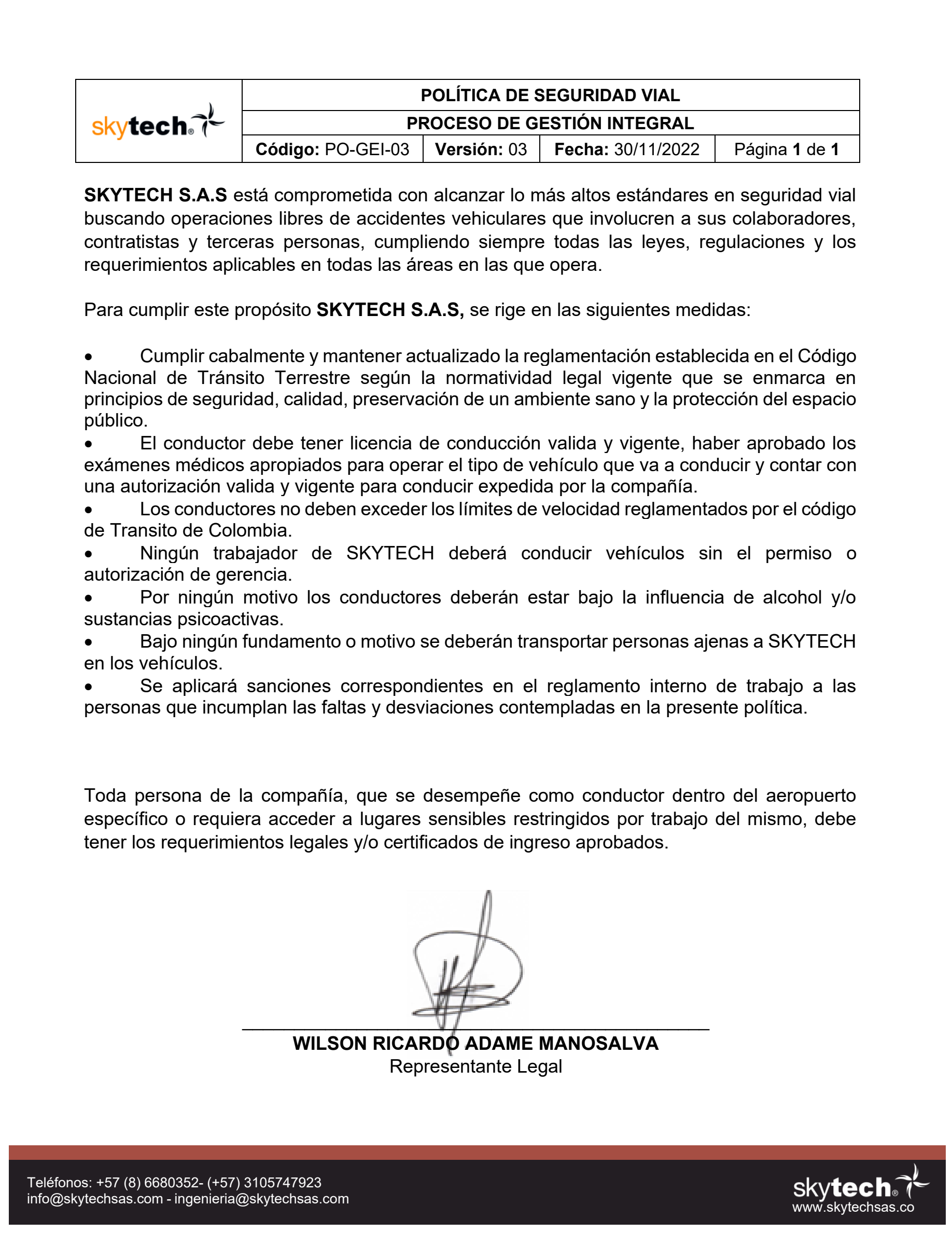 PO-GEI-03: Política de Seguridad Vial